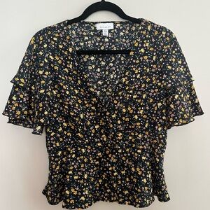 Topshop Black Floral Blouse